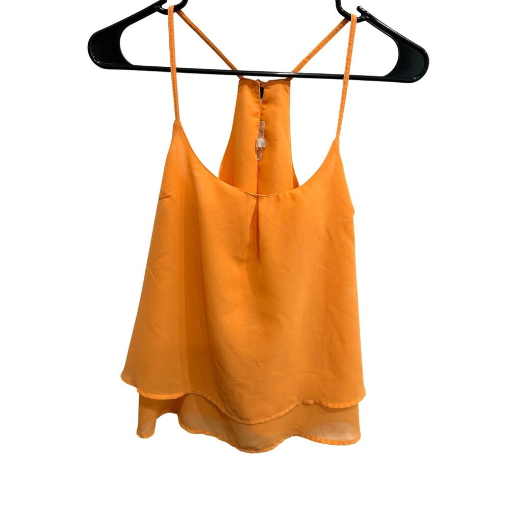 Orange Layered Chiffon Sleeveless Halter Top Spaghetti Straps Size S Baby Doll